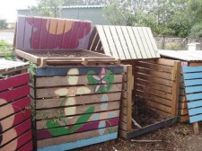 compost bins hand painted with flowers